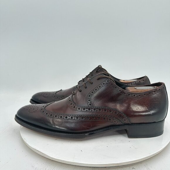 Russell & Bromley Men Size EU 42 US 8.5 Brown Leather Wingtip Oxford Dress Shoes - Picture 2 of 12